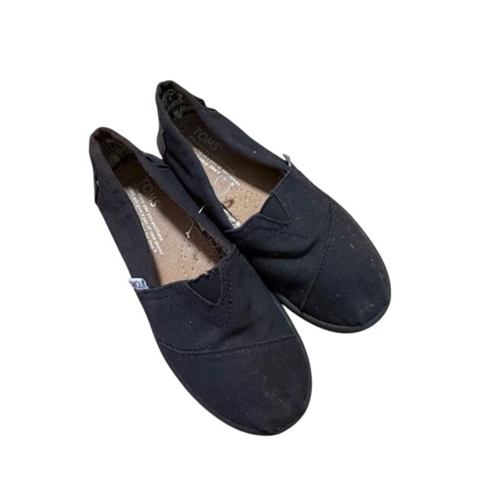 TOMS Kids Alpargata Black Canvas Slip On Shoes Youth Size 1 Classic Flats